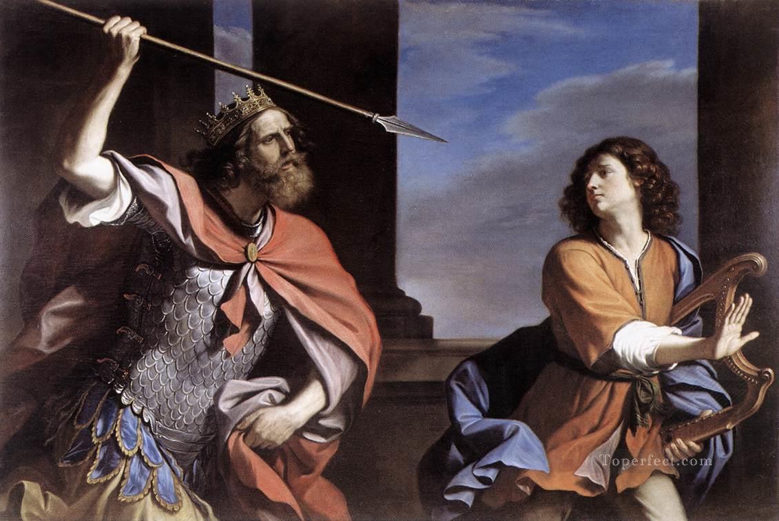 Saul Attacking David Baroque Guercino Oil Paintings